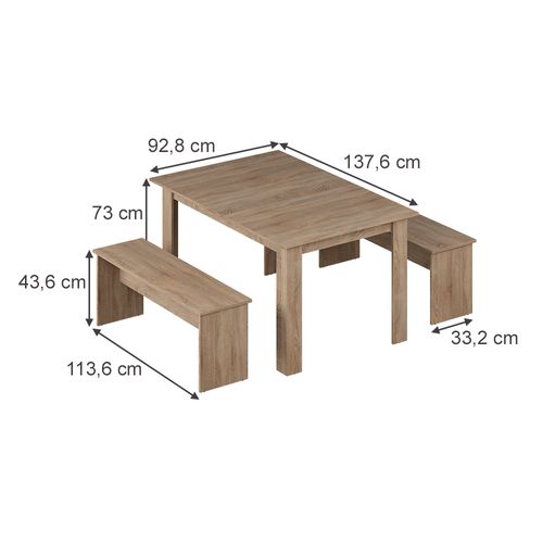 Ensemble De Table à Manger Sentio 24610 Sonoma 137.6x92.8cm Avec 2 Bancs