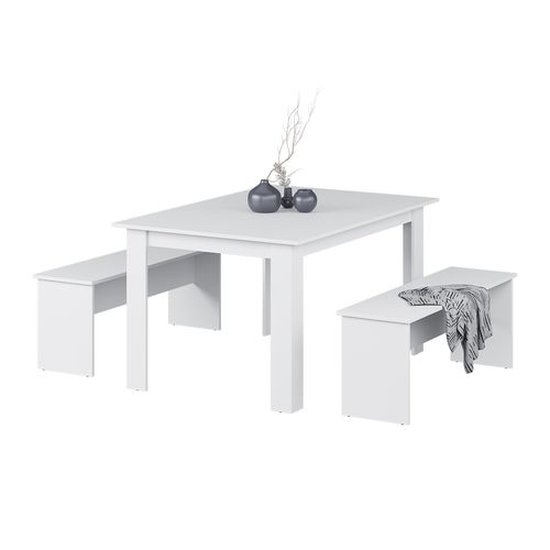 Ensemble De Table à Manger Sentio 26501 Blanc 137.6x92.8cm Avec 2 Bancs