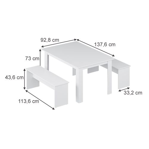 Ensemble De Table à Manger Sentio 26501 Blanc 137.6x92.8cm Avec 2 Bancs
