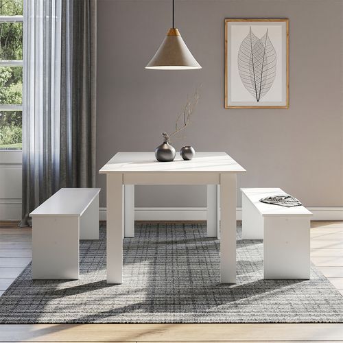 Ensemble De Table à Manger Sentio 26501 Blanc 137.6x92.8cm Avec 2 Bancs