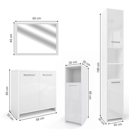 Meubles Bain Kiko 26489 Blanc Brillant/blanc 4 Parties