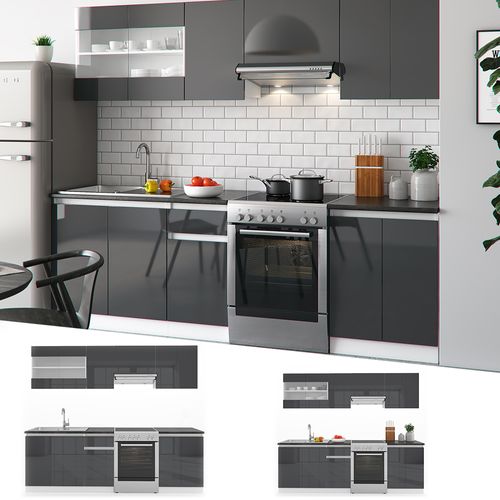 Ligne De Cuisine Raul 28651 Anthracite Brillant/blanc 240cm , Ap Noir