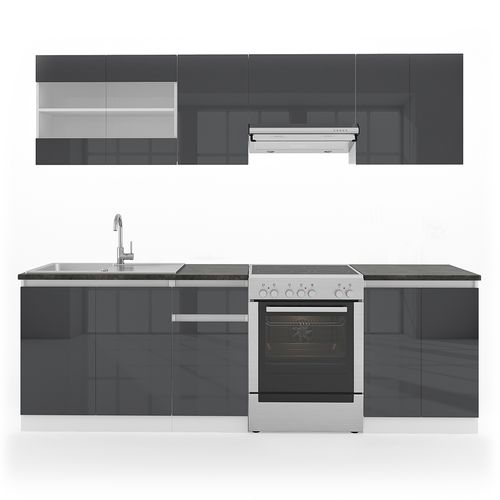 Ligne De Cuisine Raul 28651 Anthracite Brillant/blanc 240cm , Ap Noir