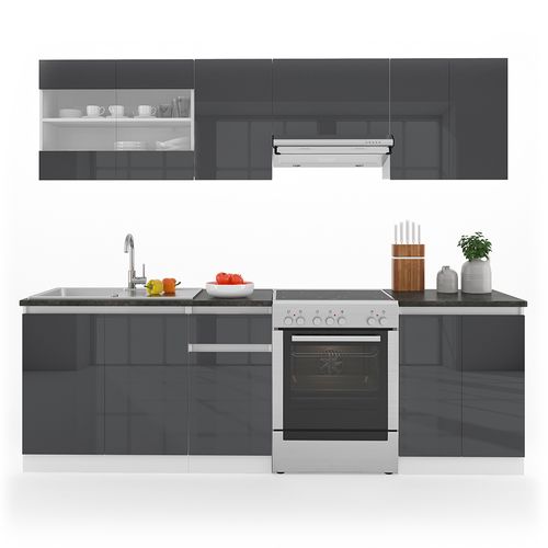 Ligne De Cuisine Raul 28651 Anthracite Brillant/blanc 240cm , Ap Noir