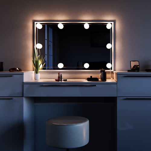 Coiffeuse Lilli 28870 Blanc 190cm Avec Éclairage LED Et Tabouret