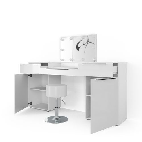 Coiffeuse Lilli 28870 Blanc 190cm Avec Éclairage LED Et Tabouret