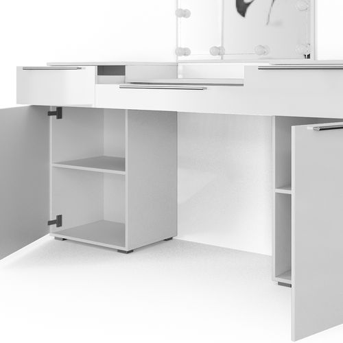 Coiffeuse Lilli 28870 Blanc 190cm Avec Éclairage LED Et Tabouret