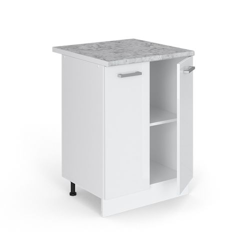 Meuble Bas De Cuisine R-line 29241 Blanc Haute Brillance 60cm , Pt Marbre