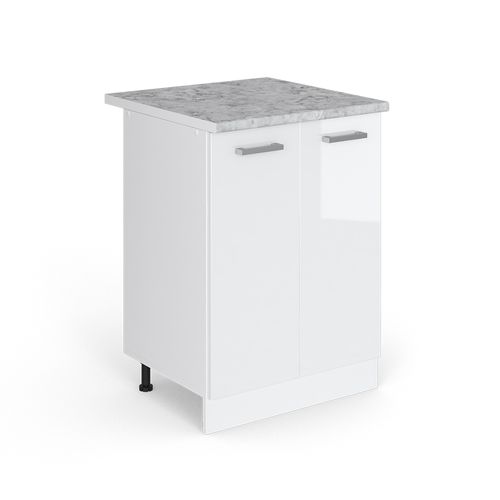 Meuble Bas De Cuisine R-line 29241 Blanc Haute Brillance 60cm , Pt Marbre