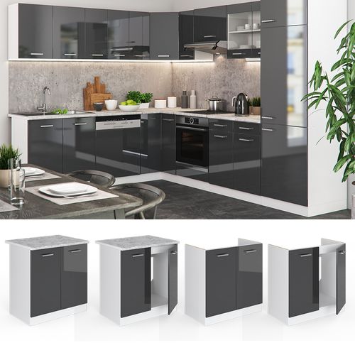 Meuble Bas Sous-évier R-line, Anthracite Haute Brillance, 80cm