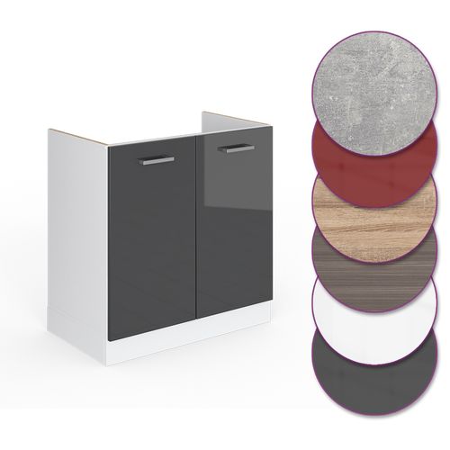 Meuble Bas Sous-évier R-line, Anthracite Haute Brillance, 80cm