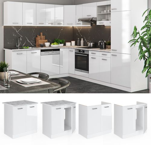 Meuble Bas Sous-évier R-line 29248 Blanc Haute Brillance 80cm Sans Pt
