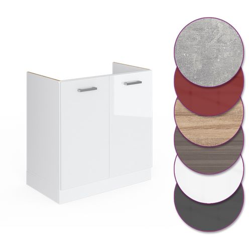 Meuble Bas Sous-évier R-line 29248 Blanc Haute Brillance 80cm Sans Pt