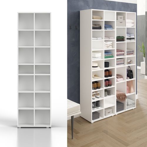Armoire à Chaussures Paris, Blanc, 54.2x183.3cm 22 Compartiments