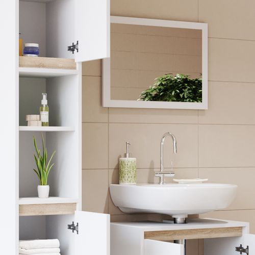 Meubles Bain Emma 29825 Blanc/sonoma 3 Pièces, Avec Armoire Haute