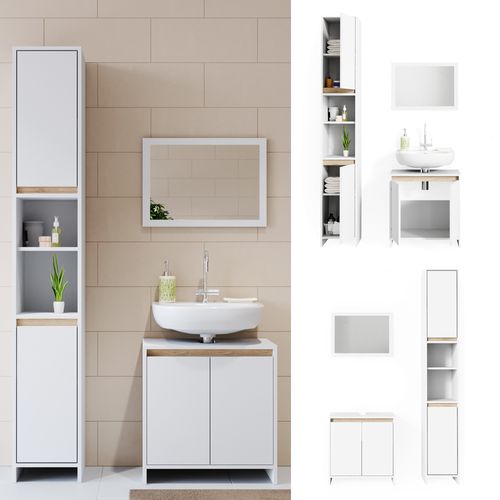 Meubles Bain Emma 29825 Blanc/sonoma 3 Pièces, Avec Armoire Haute