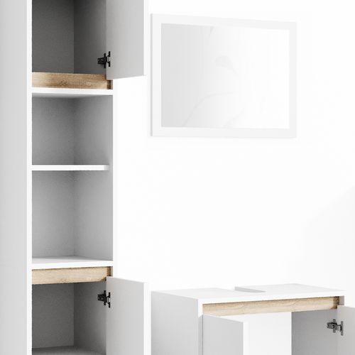 Meubles Bain Emma 29825 Blanc/sonoma 3 Pièces, Avec Armoire Haute
