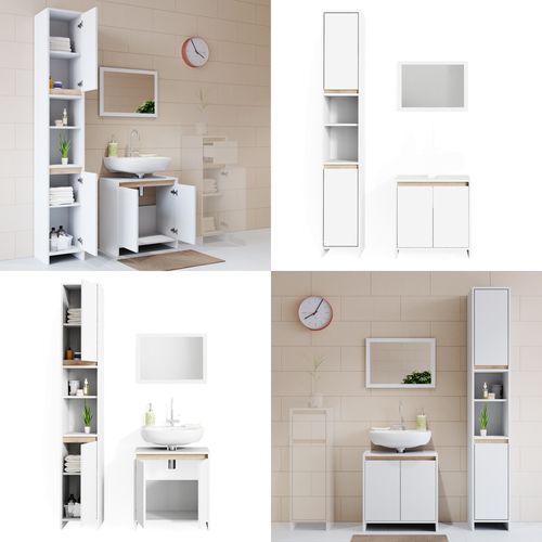 Meubles Bain Emma 29825 Blanc/sonoma 3 Pièces, Avec Armoire Haute