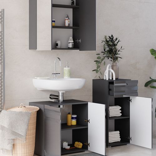 Meubles Bain Fredd 30006 Anthracite Haute Brillance 3 Parties