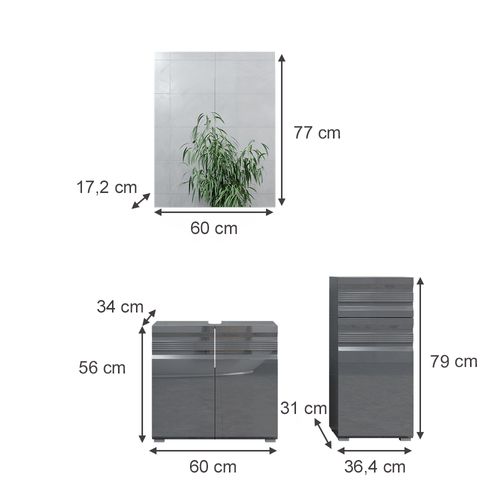 Meubles Bain Fredd 30006 Anthracite Haute Brillance 3 Parties