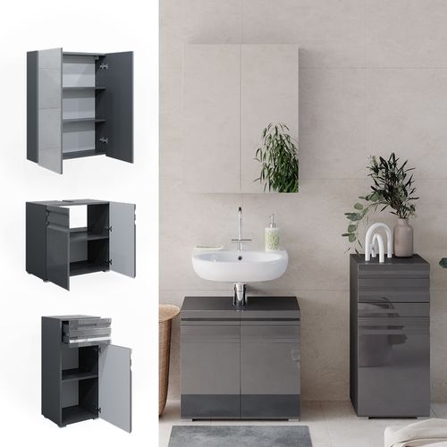 Meubles Bain Fredd 30006 Anthracite Haute Brillance 3 Parties