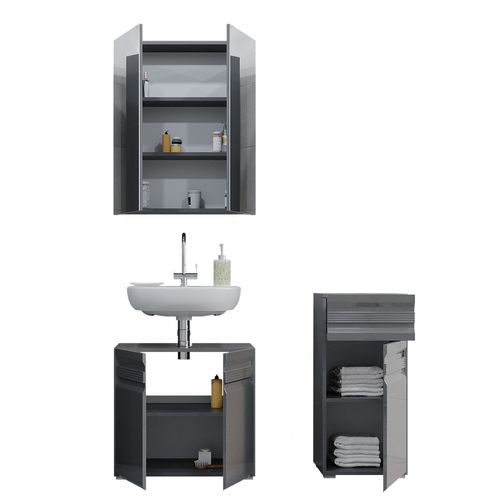 Meubles Bain Fredd 30006 Anthracite Haute Brillance 3 Parties