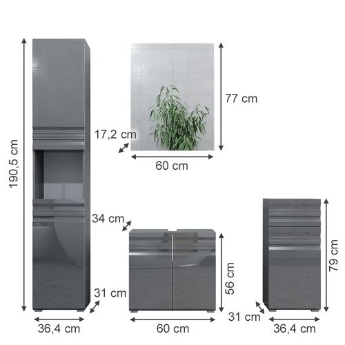 Meubles Bain Fredd 30010 Anthracite Haute Brillance 4 Parties