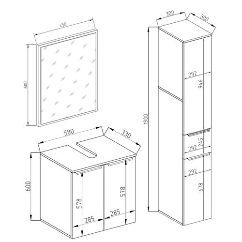 Meubles Bain Otis 30129 Blanc 3 Pièces, Avec Armoire Haute