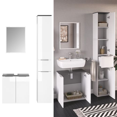 Meubles Bain Otis 30129 Blanc 3 Pièces, Avec Armoire Haute