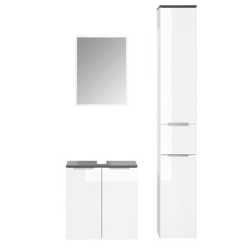 Meubles Bain Otis 30129 Blanc 3 Pièces, Avec Armoire Haute