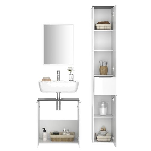 Meubles Bain Otis 30129 Blanc 3 Pièces, Avec Armoire Haute