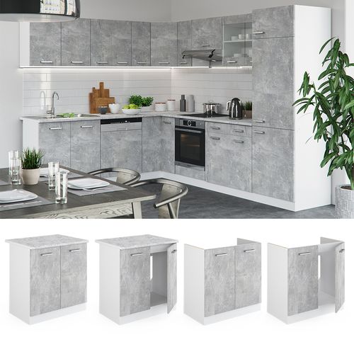 Meuble Bas Sous-évier R-line, Béton, 80cm