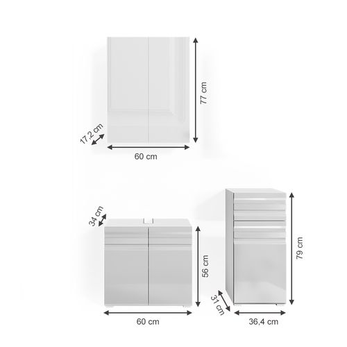 Meubles Bain Fredd 30428 Blanc Haute Brillance 3 Parties