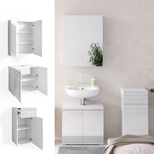 Meubles Bain Fredd 30428 Blanc Haute Brillance 3 Parties