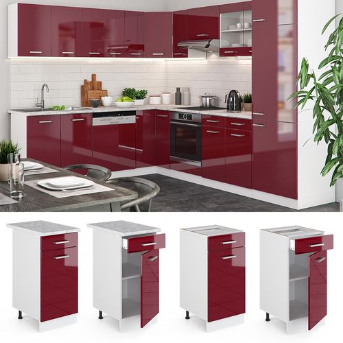Meuble Cuisine R-line 30472 Rouge Brillant 40cm , Pt Marbre