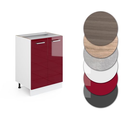 Meuble Bas De Cuisine R-line, Rouge Bordeaux Haute Brillance, 60cm