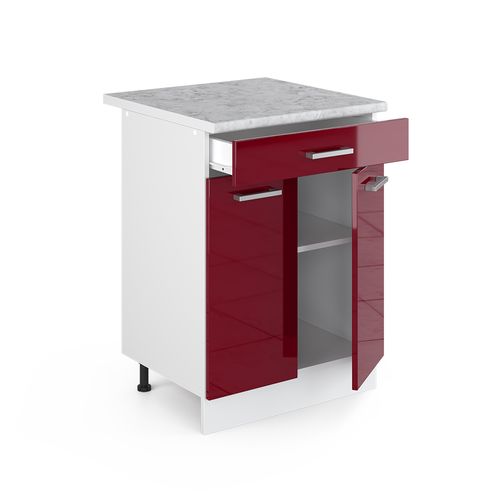 Meuble Cuisine R-line, Rouge Bordeaux Haute Brillance, 60cm Avec Tiroir