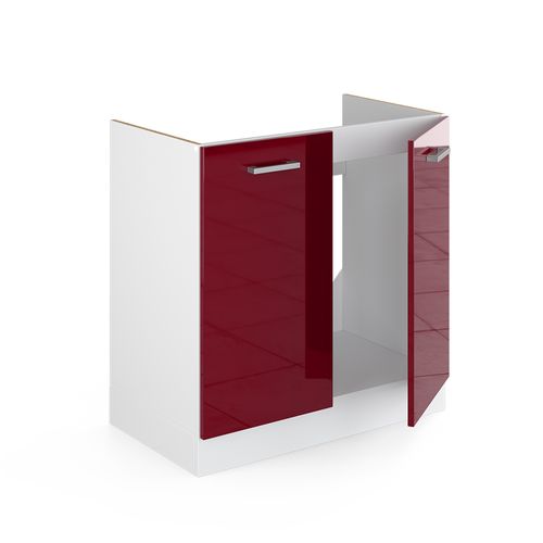 Meuble Bas Sous-évier R-line, Rouge Bordeaux Haute Brillance, 80cm