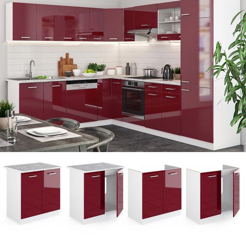 Meuble Bas Sous-évier R-line, Rouge Bordeaux Haute Brillance, 80cm