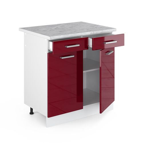 Meuble Cuisine R-line, Rouge Bordeaux Haute Brillance, 80cm
