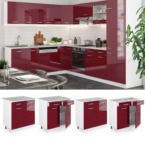Meuble Cuisine R-line, Rouge Bordeaux Haute Brillance, 80cm