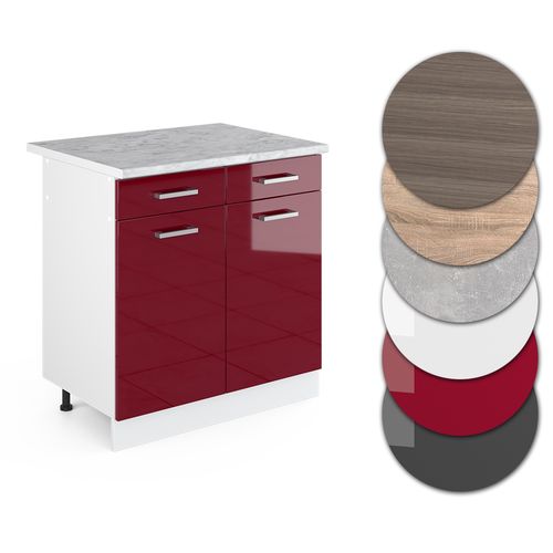 Meuble Cuisine R-line, Rouge Bordeaux Haute Brillance, 80cm