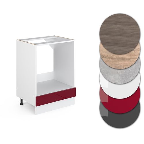 Meuble Pour Four R-line, Rouge Bordeaux Haute Brillance, 60cm