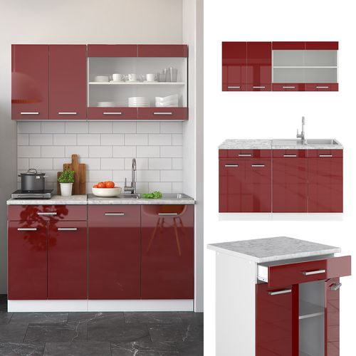 Cuisine R-line 30529 Rouge Brillant/blanc 140cm , Pt Marbre