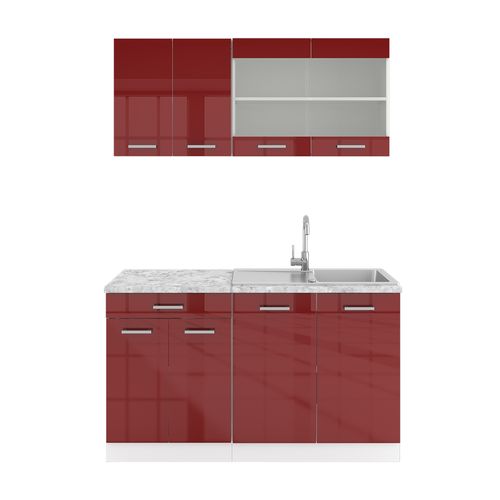 Cuisine R-line 30529 Rouge Brillant/blanc 140cm , Pt Marbre