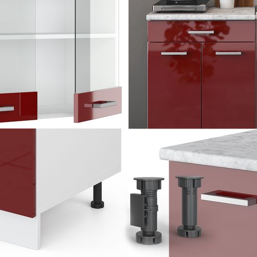 Cuisine R-line 30529 Rouge Brillant/blanc 140cm , Pt Marbre