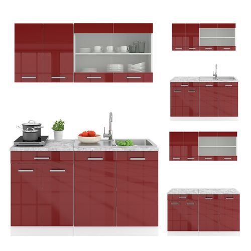 Cuisine R-line 30529 Rouge Brillant/blanc 140cm , Pt Marbre