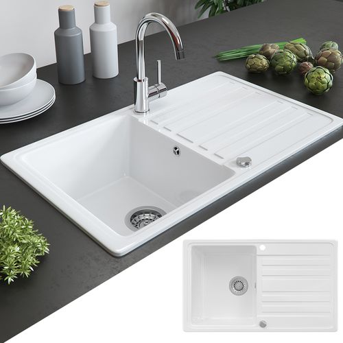 Évier Valencia 30752 Blanc 76.5x46cm Avec Emplacement De Séchage