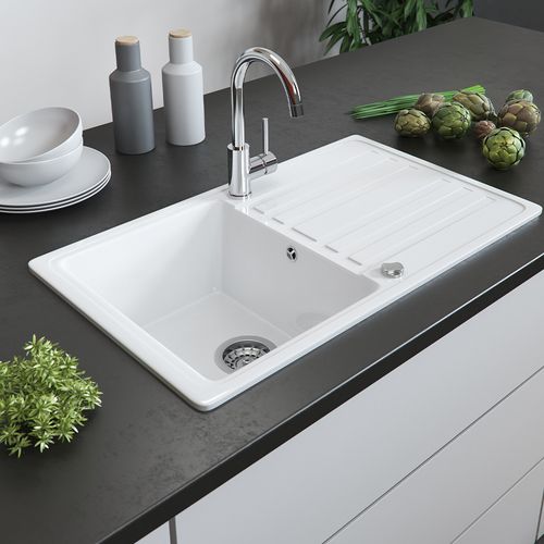 Évier Valencia 30752 Blanc 76.5x46cm Avec Emplacement De Séchage