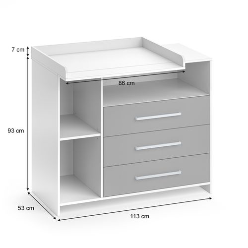 Commode à Langer Oskar 30719 Blanc/gris 113x100cm